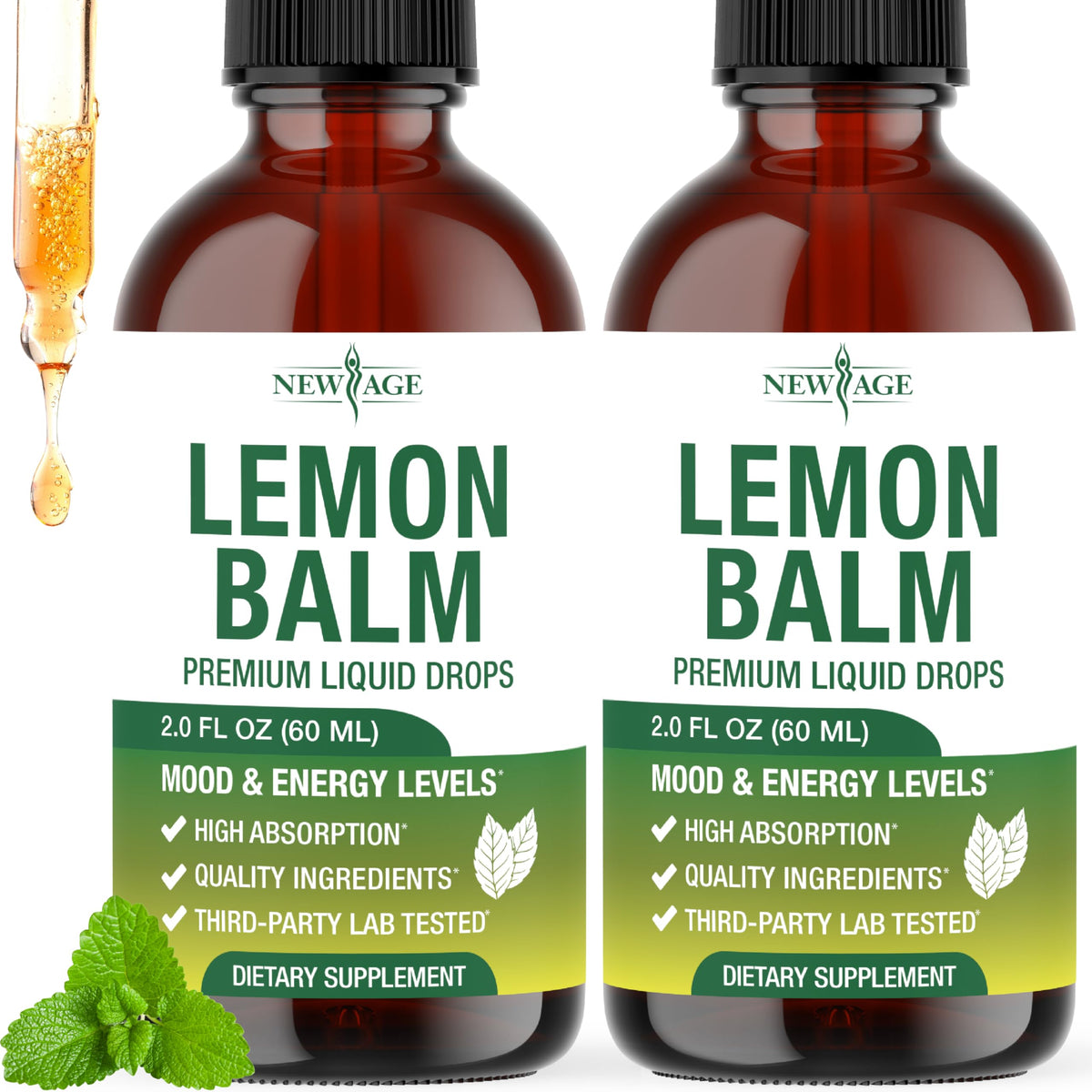 NEW AGE Lemon Balm Tincture - Mood Support Supplement - Lemon Balm Leaf Extract Drops - Vegan, Sugar & Alcohol-Free Calming Supplement - 4 fl oz