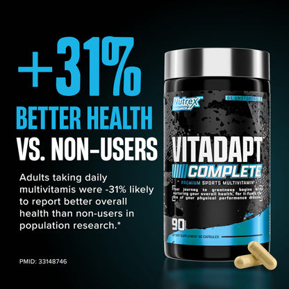 Nutrex Research Vitadapt Complete Sports Multivitamin for Men - 24 Vitamins, KSM-66 Ashwagandha and Minerals for Athletes - Mens Multivitamin (90 Capsules) Nutrex Research buy supplements Au