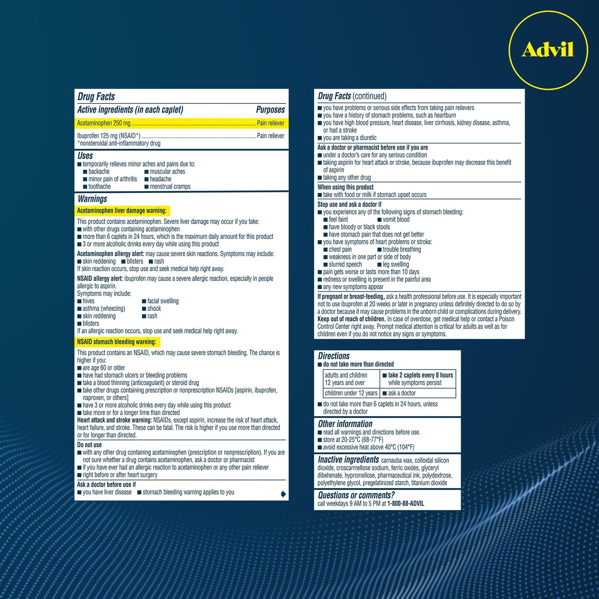 Advil Dual Action Back Pain Caplets Delivers 125mg Ibuprofen and 250mg Acetaminophen Per Dose for 8 Hours of Back Pain Relief - 144 Count Advil buy supplements Au