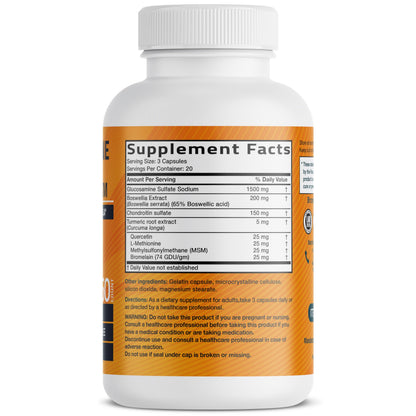 Bronson Glucosamine Chondroitin Turmeric & MSM Advanced Joint & Cartilage Formula, Supports Healthy Joints, Mobility & Cartilage - Non-GMO, 60 Capsules