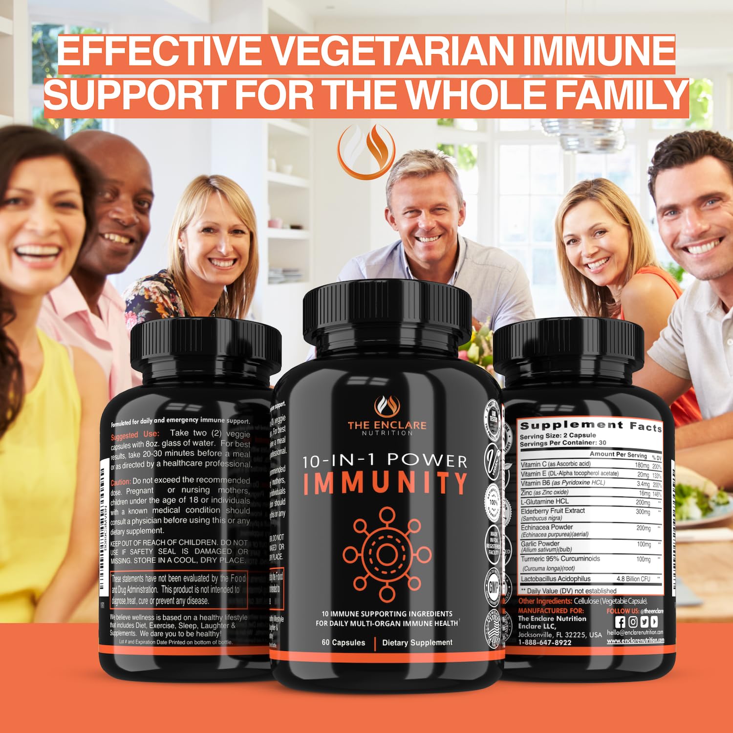 THE ENCLARE NUTRITION 10 in 1 Immune Support Booster Supplement with Echinacea, Vitamin C and Zinc, Turmeric, Ginger, B6, Elderberry for Adults Immunity Defense Vitamins, Made in USA Veg Cap 60 Ct (1) THE ENCLARE NUTRITION buy supplements Au
