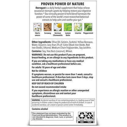 Iberogast Softgels, Herbal Relief of Stomach Upsets: Occasional Indigestion, Bloating, Gas, Nausea, Upset Stomach; 6-Herb Blend with Iberis Amara,
