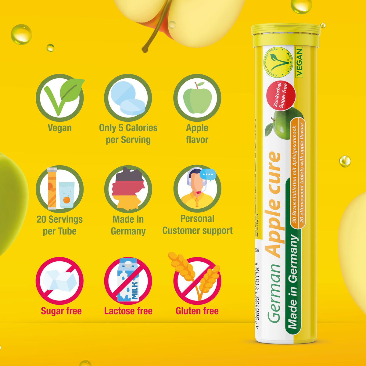 T&D German Apple Cure - 40 Vegan Drink Effervescent Tablets - Apple Flavor - Made in Germany T&D buy supplements Au