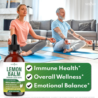 NEW AGE Lemon Balm Tincture - Mood Support Supplement - Lemon Balm Leaf Extract Drops - Vegan, Sugar & Alcohol-Free Calming Supplement - 4 fl oz