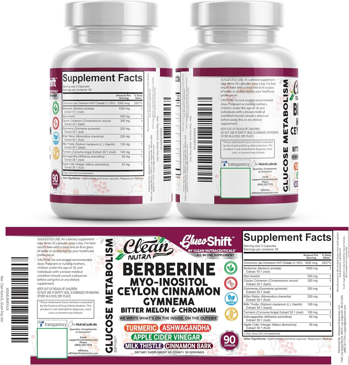 Clean Nutra Berberine Supplement Myo-Inositol Ceylon Cinnamon Gymnema Bitter Melon Chromium Complex for Digestion, Antioxidant Support & Wellness 90 Vegan Capsules Non-GMO Clean NutraceuticalsBuy Supplements Australia