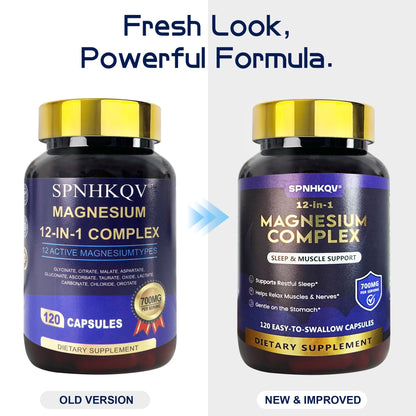 SPNHKQV Magnesium 12-in-1 Complex Supplement – 700mg High Absorption Magnesium Glycinate Capsules for Women & Men – Muscle, Nerve & Sleep Support – 120 Vegan Capsules SPNHKOV buy supplements Au