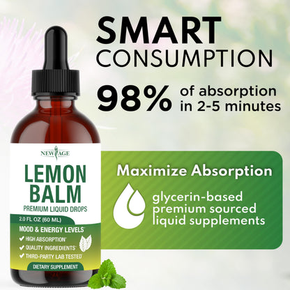 NEW AGE Lemon Balm Tincture - Mood Support Supplement - Lemon Balm Leaf Extract Drops - Vegan, Sugar & Alcohol-Free Calming Supplement - 4 fl oz