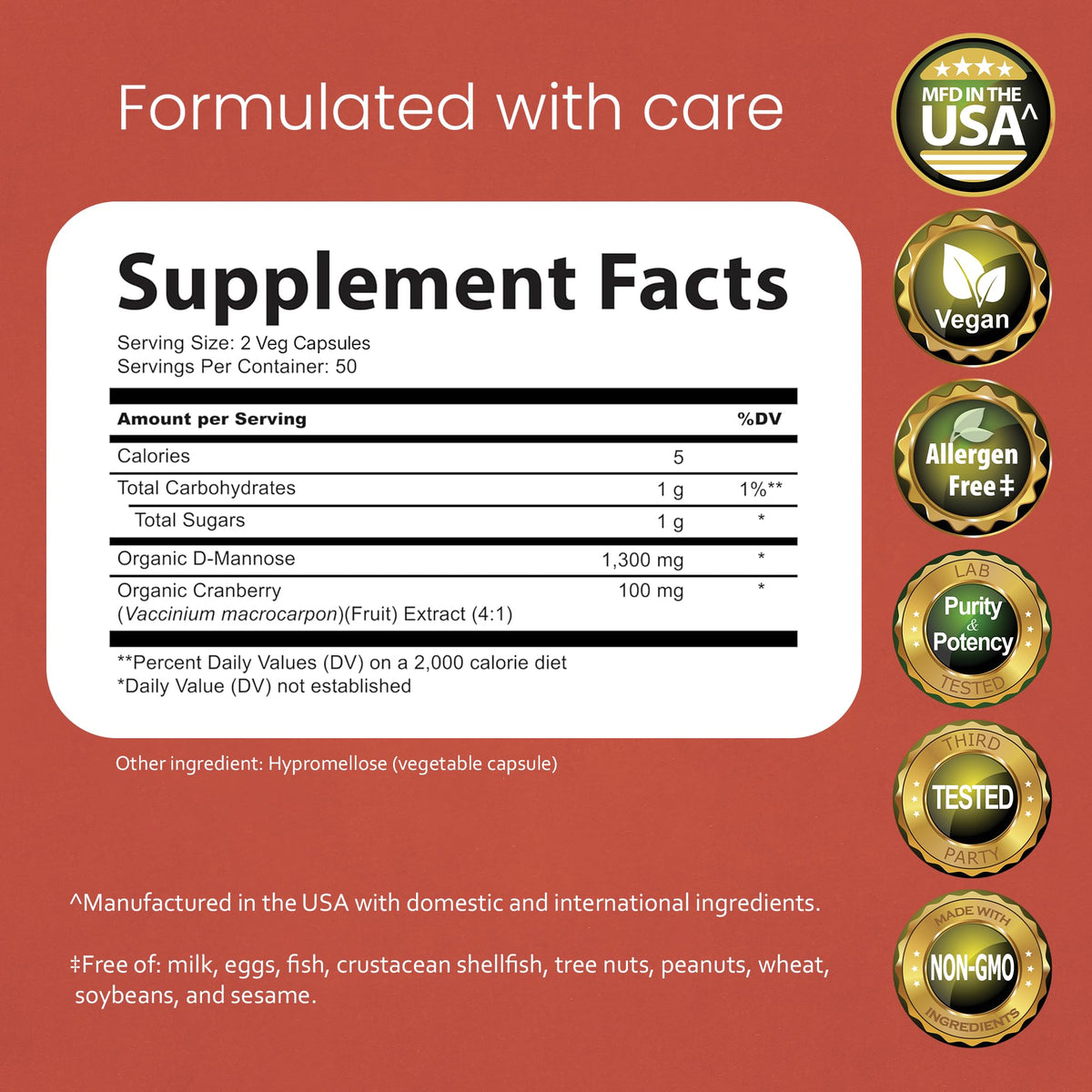 NaturaLife Labs Organic D-Mannose 1300 mg with Organic Cranberry Extract 100 mg per Serving – 100 Capsules – Non-GMO, Gluten-Free, Vegan NaturaLife LabsBuy Supplements Australia