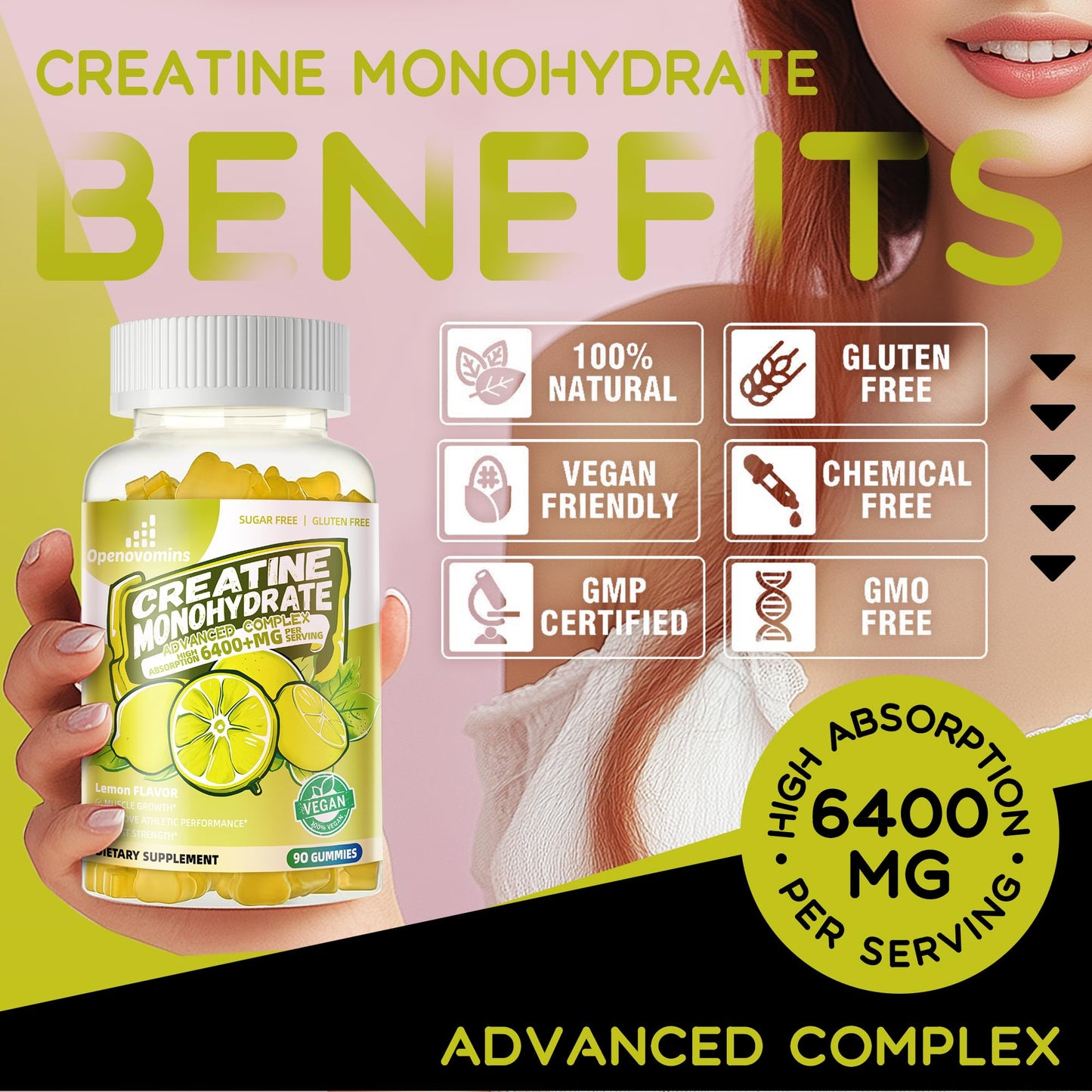 Creatine Monohydrate Gummies Complex for Men & Women -Advanced Formula W/L-Taurine + Vitamin B12, Sugar Free Chewable Supplement,90 Lemon Gummies Openovomins buy supplements Au