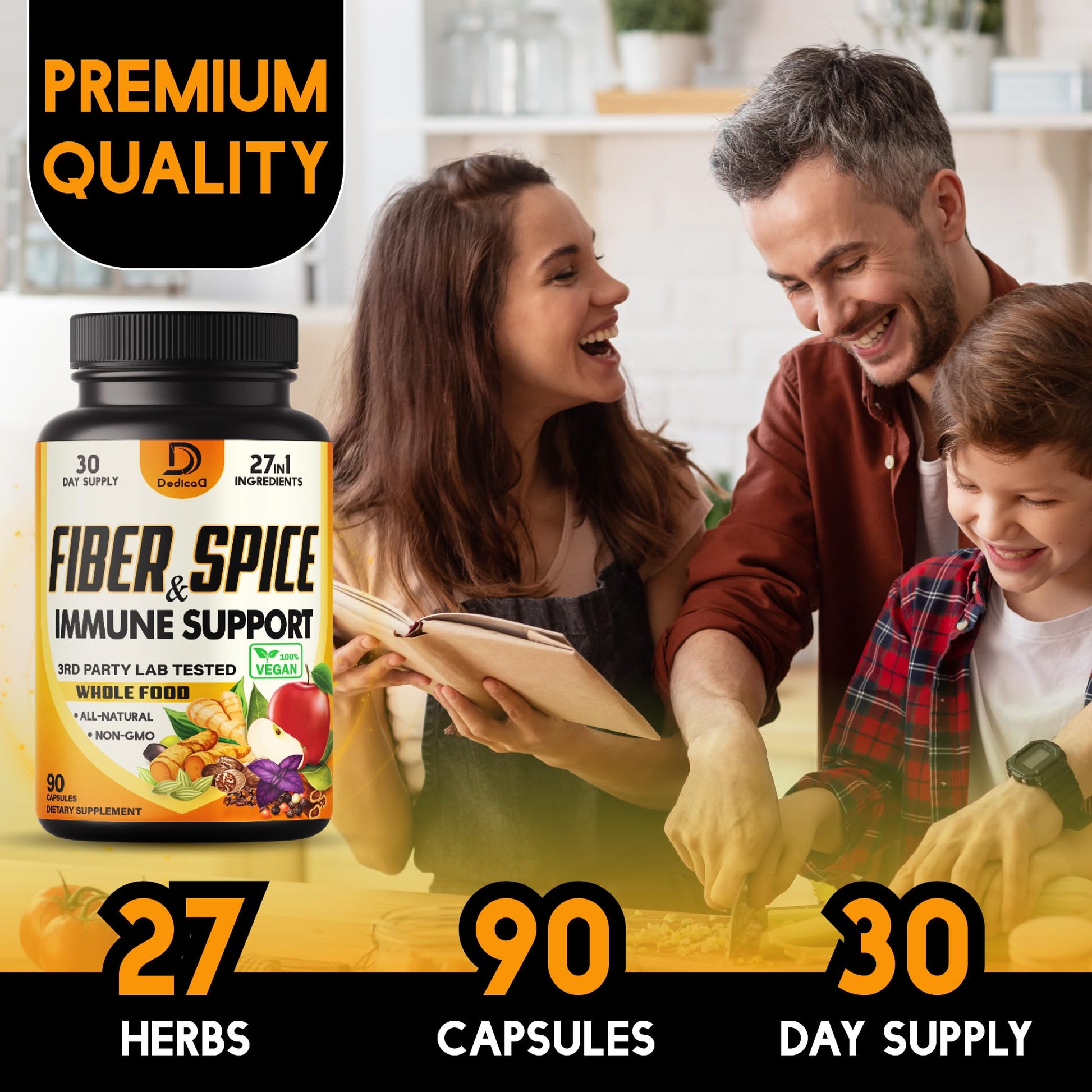 DEDICAD 27in1 Fiber and Spice Supplement - Combined with Organic Psyllium, Whole Apple, Elderberry & More - Support Mood, Body & Immunity - 90 Capsules for 1 Month DEDICAD buy supplements Au