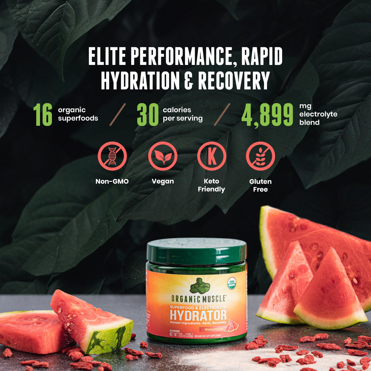 Organic Muscle Hydrator | Natural Electrolyte Powder for Peak Performance & Recovery - Watermelon Flavor, 20 Servings Organic MuscleBuy Supplements Australia