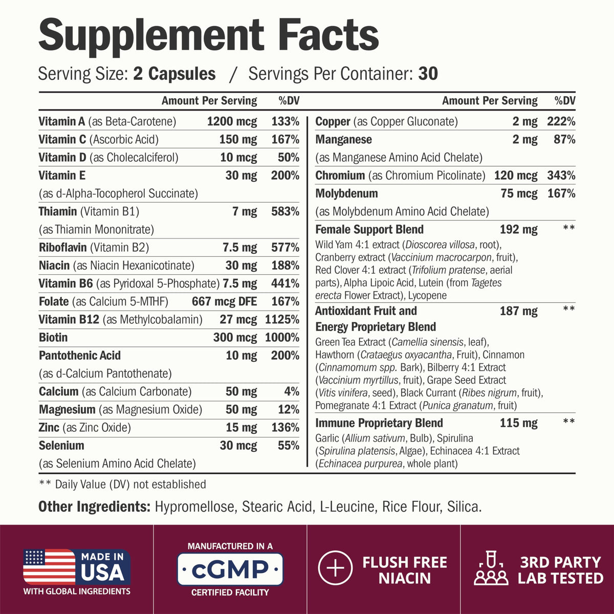 Multivitamin for Women with Methylated Vitamins and Chelated Minerals for Energy, Focus and Immune Health