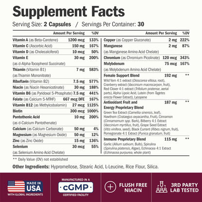 Multivitamin for Women with Methylated Vitamins and Chelated Minerals for Energy, Focus and Immune Health