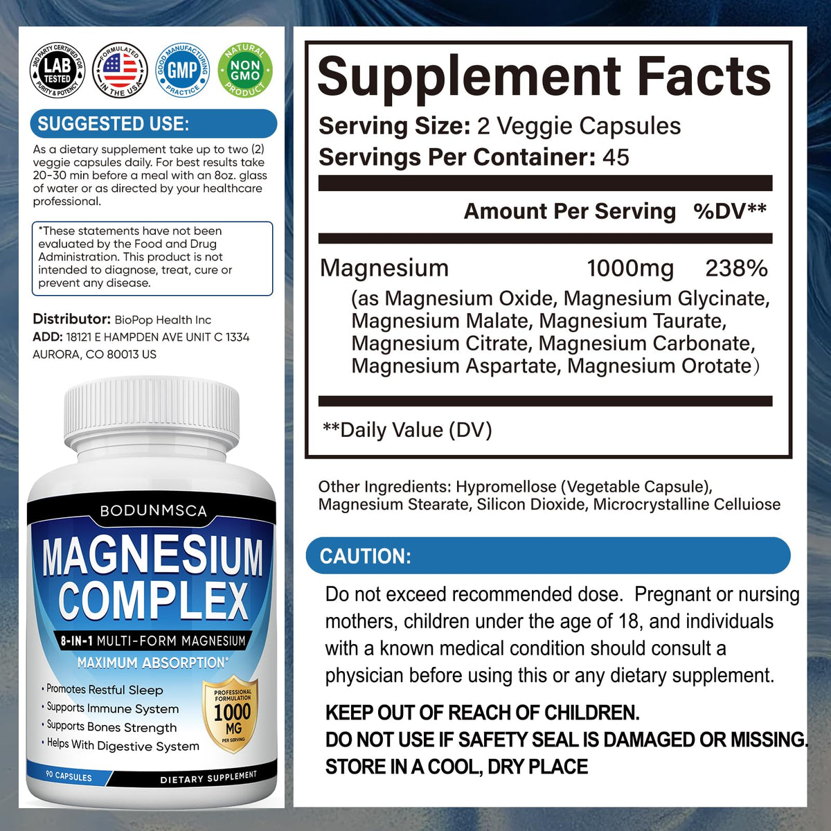 Magnesium Complex, 8 in 1, 1000mg-Glycinate, Citrate, Malate for Easy Absorption, Full Spectrum Magnesium Complex,Supports Relaxation, Sleep & Muscle Function, Magnesio Complex for Women, 180 Capsules BODUNMSCA buy supplements Au