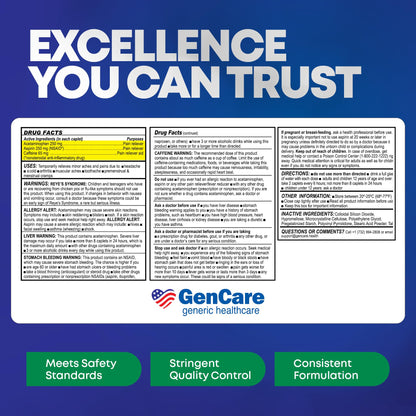 GenCare - Headache Relief Acetaminophen with Aspirin (NSAID) & Caffeine (300 Caplets) Value Pack | Head Pain, Muscle Aches, Back Pain & Body | Generic ExcedrEn Extra Strength GenCare buy supplements Au