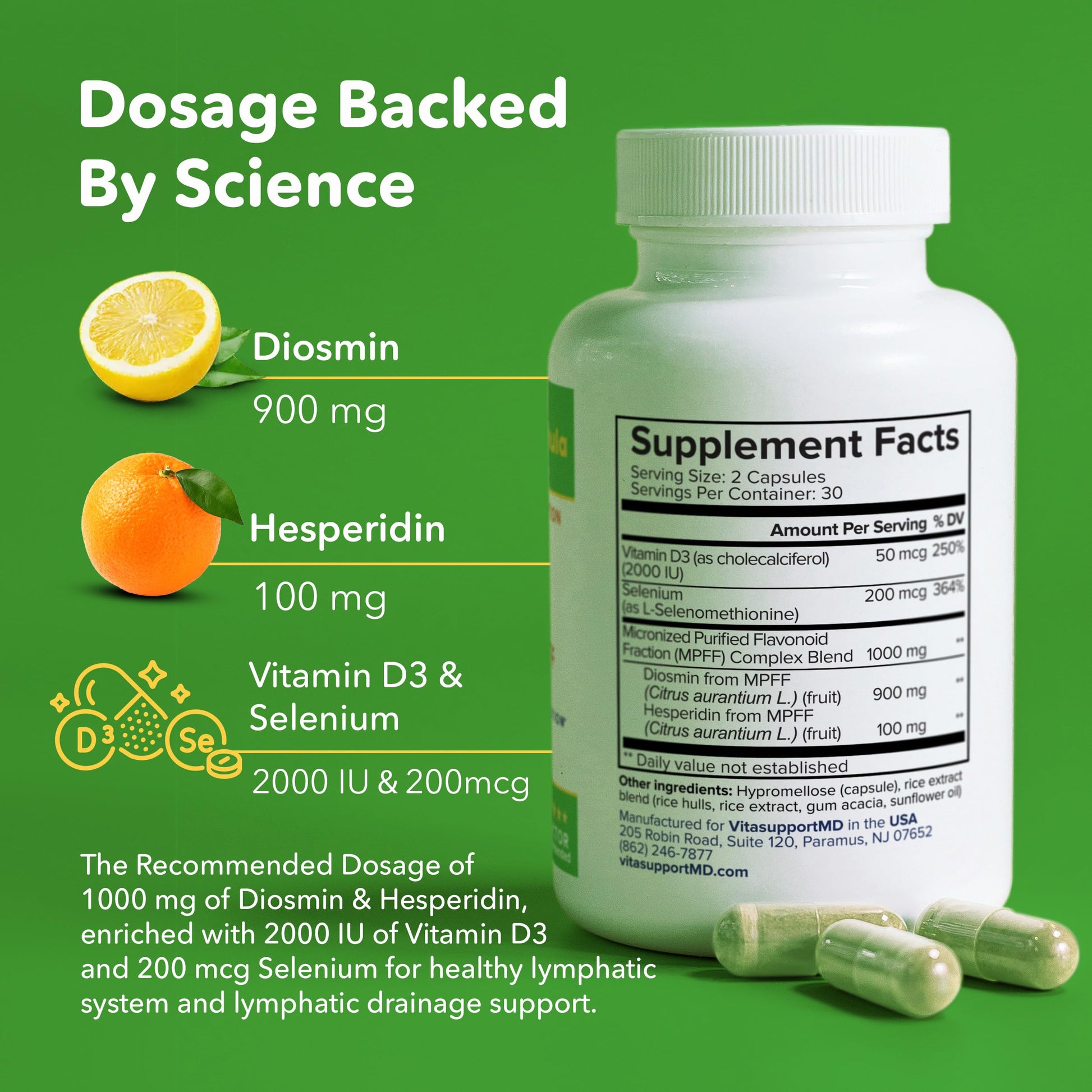 Lymphatic Formula, Diosmin Hesperidin 1000mg Lymphatic Drainage Supplement, Lymph System Support & Detox, Micronized MPFF Complex Blend with Vitamin D3 & Selenium for Immune Health, 60 Capsules VITASUPPORTMD buy supplements Au