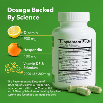 Lymphatic Formula, Diosmin Hesperidin 1000mg Lymphatic Drainage Supplement, Lymph System Support & Detox, Micronized MPFF Complex Blend with Vitamin D3 & Selenium for Immune Health, 60 Capsules VITASUPPORTMD buy supplements Au