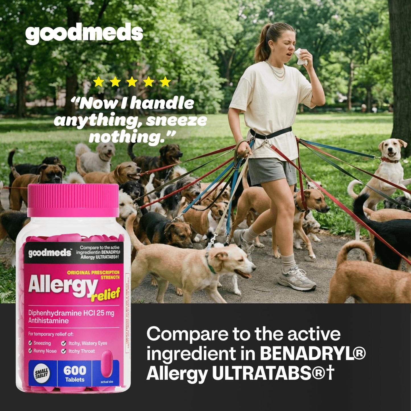 GoodMeds Allergy Medicine Antihistamine, Diphenhydramine HCl 25 mg | Children and Adults | Relieve Itchy Eyes, Runny Nose, Sneezing (25 mg, 600 Tablets) GoodMeds buy supplements Au