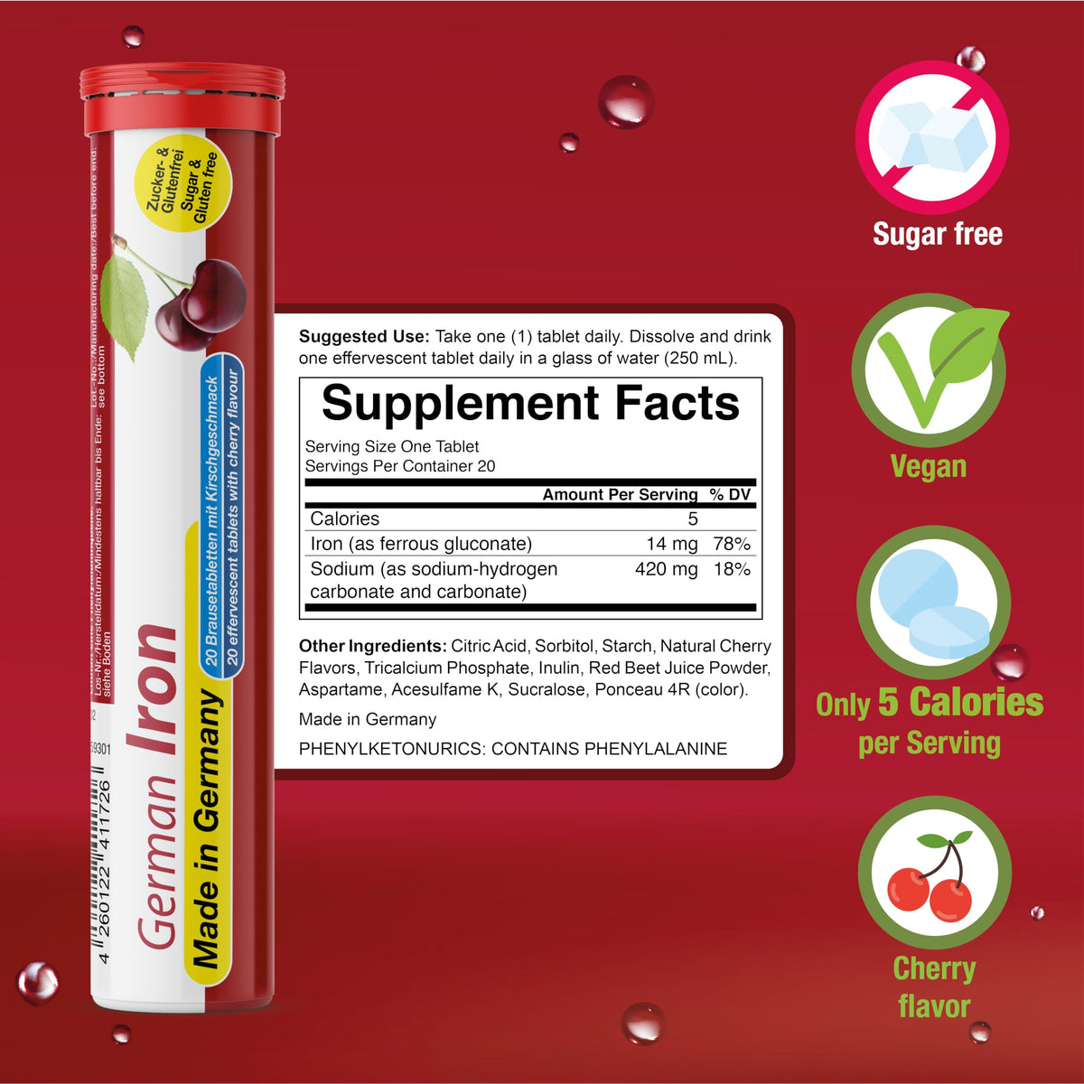 T&D German Vitamin, Minerals - 140 Vegan/Vegetarian Drink Effervescent Tablets - Mixed Fruit Flavor Box - Made in Germany T&DBuy Supplements Australia