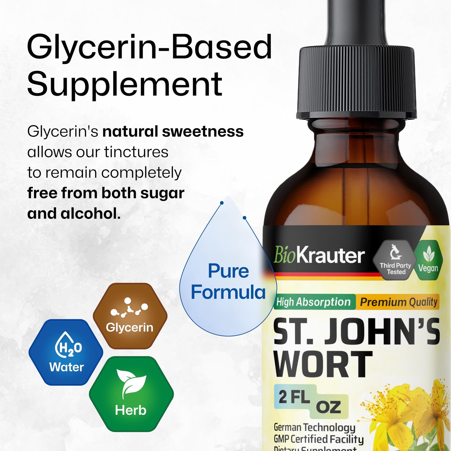 BIO KRAUTER® St Johns Wort for Calm & Mood Support - Vegan St. John's Wort for Relaxation & Emotional Wellness Support - Calm Drops 2 Fl.Oz., 28-Day Supply, Alcohol & Sugar Free Herbal Supplements