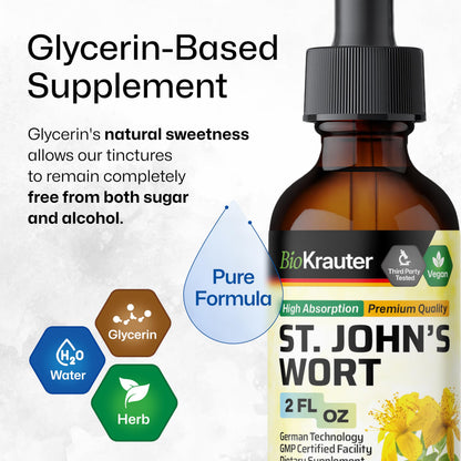 BIO KRAUTER® St Johns Wort for Calm & Mood Support - Vegan St. John's Wort for Relaxation & Emotional Wellness Support - Calm Drops 2 Fl.Oz., 28-Day Supply, Alcohol & Sugar Free Herbal Supplements