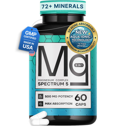 Spectrum 5 Magnesium | 5-in-1 Complex + 72 Trace Minerals for Enhanced Absorption | Irish Sea Sourced | 500mg per Serving