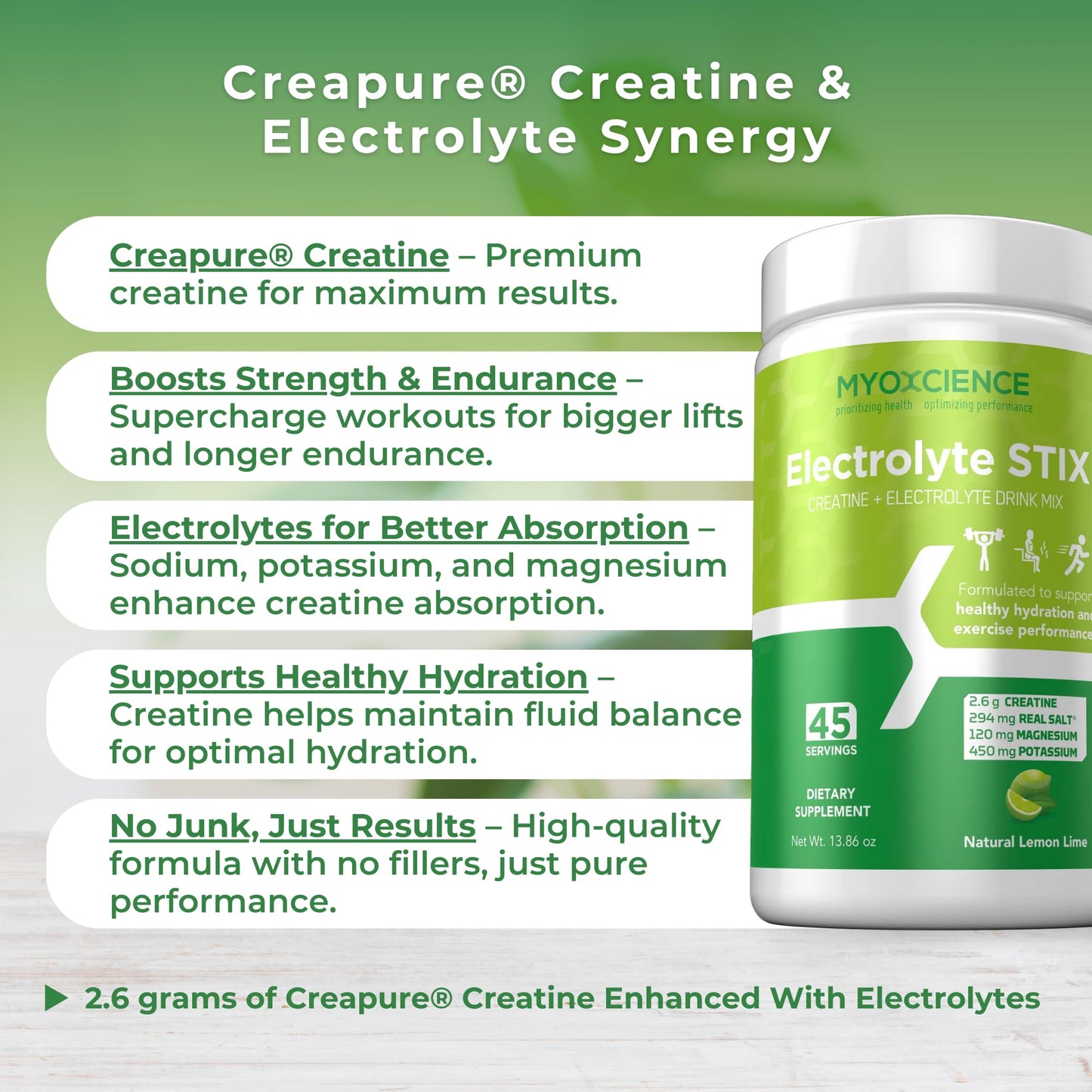 MYOXCIENCE Electrolyte STIX | Creatine Electrolyte Powder | Recovery from Exercise & Muscle Development w/Real Salt (Lemon Lime Flavor) (Jar 45 ct) MYOXCIENCE buy supplements Au