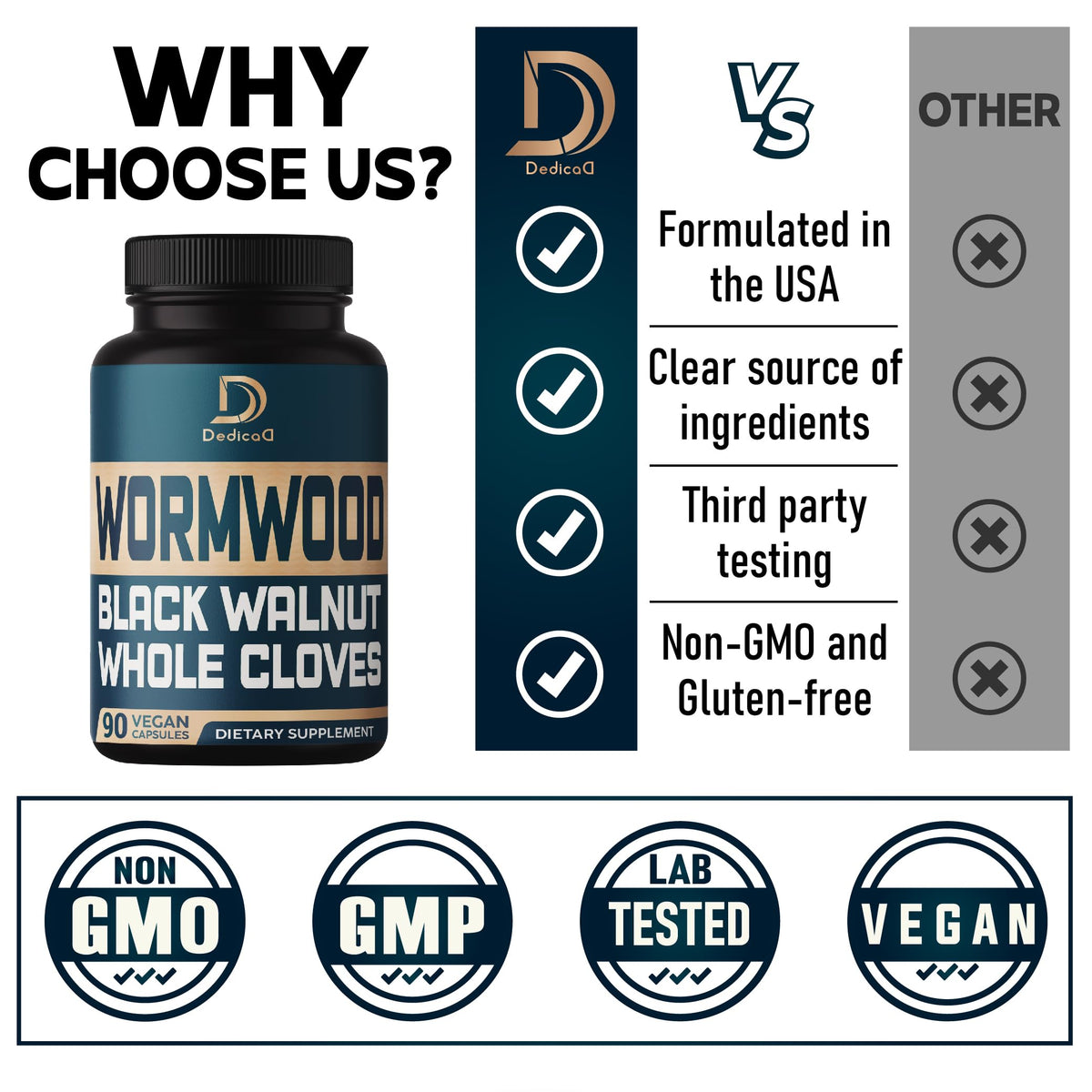 DEDICAD 12in1 Wormwood Black Walnut Clove Capsules - Immune, and Mood Support - 3 Month Supply - 90 Vegan Capsules DEDICAD buy supplements Au