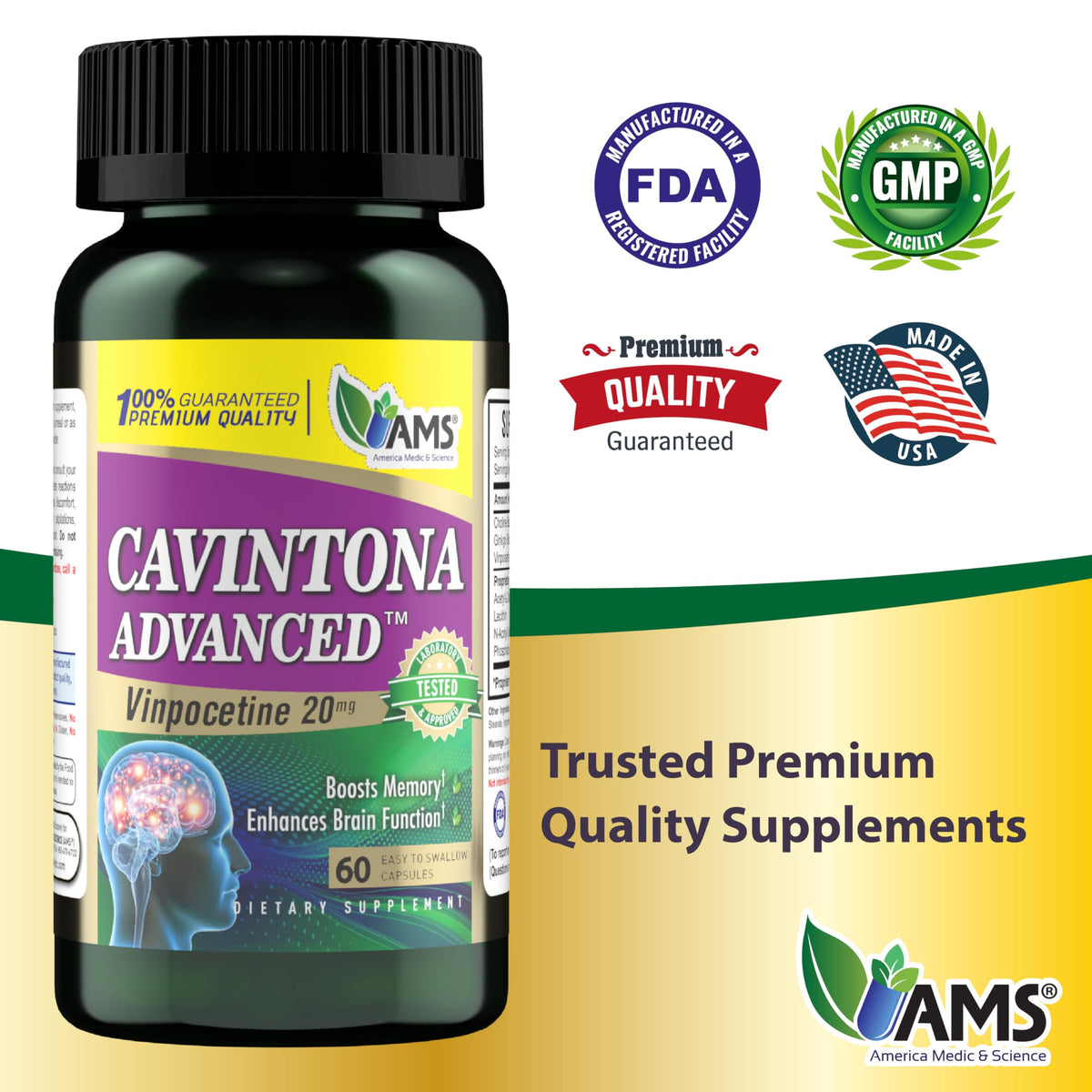 America Medic & Science Cavintona Advanced Supplement – Vinpocetine 20mg for Memory, Recall & Brain Health – Supports Cognitive Function, Focus, Mental Clarity & Blood Flow – 60 Capsules America Medic & ScienceBuy Supplements Australia