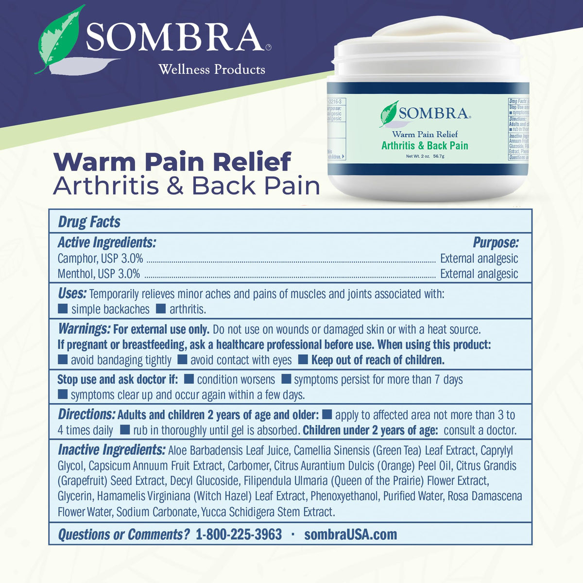 Sombra Warm & Cool Pain Relief Gel, Warm Relief for Arthritis and Chronic Pain Pre-Workout Muscle Rub, Cold for Swelling, Soreness, Post-Workout, Free of Artificial Fragrances, 2oz Per Jar SombraBuy Supplements Australia