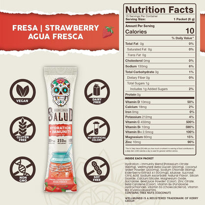 Salud 2-Pack | 2-in-1 Hydration + Immunity (Strawberry) & Energy + Focus (Pineapple Mango) – 15 Servings Each, Agua Fresca Drink Mix, Non-GMO, Gluten Free, Vegan, Low Calorie, 1g of Sugar