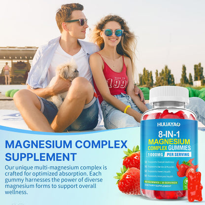 Magnesium Complex Gummies for Women Men 8 in 1, Magnesium Glycinate, Citrate, Malate, Taurate, Supports Bones, Muscle, Nerve Health, Sugar-Free, Vegan Non-GMO, Strawberry Flavor, 120 Count HUUAYAO buy supplements Au