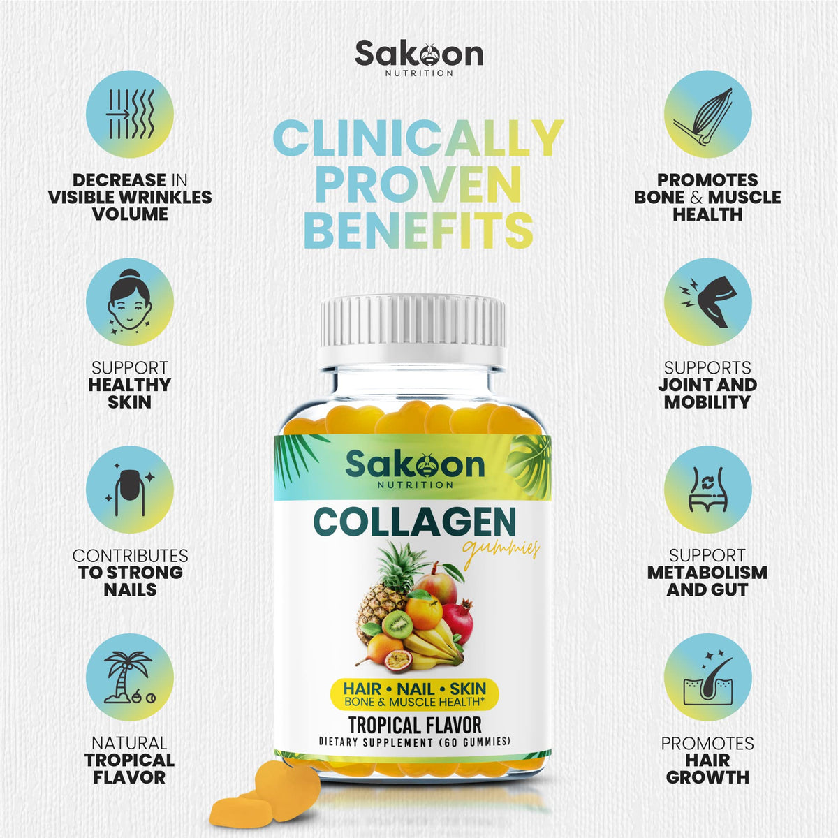 Sakoon nutrition Halal Collagen Gummies for Women and Men - Anti Aging, Hair Growth, Skin Care & Strong Nails Protein Collagen Supplements - Non-GMO, Gluten Free - Made in USA Sakoon nutrition buy supplements Au