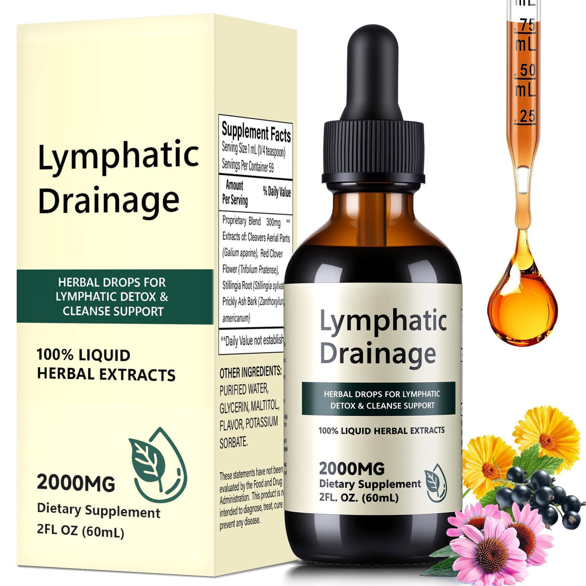 Wacipek Organic Lymphatic Drainage Drops, Lymphatic Drainage Supplement for Healthy Lymph Circulation, Reduce Bloating & Support Detox, Alcohol-Free Liquid Blend, 2 Fl Oz(60ml) Wacipek buy supplements Au