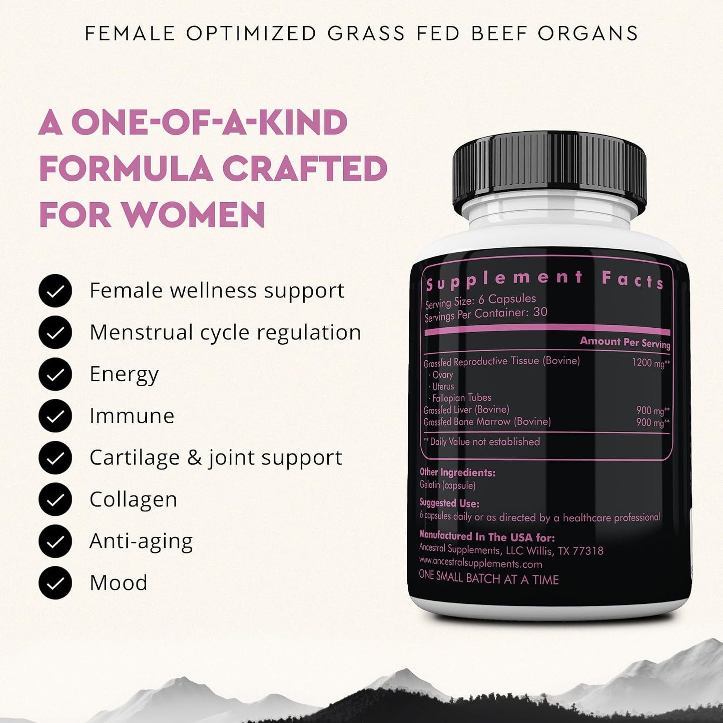 Ancestral Supplements Beef Organ & Liver Bundle for Women – Supports Hormone Balance, Energy, Skin & Wellness – Grass Fed, Pasture Raised Multivitamin
