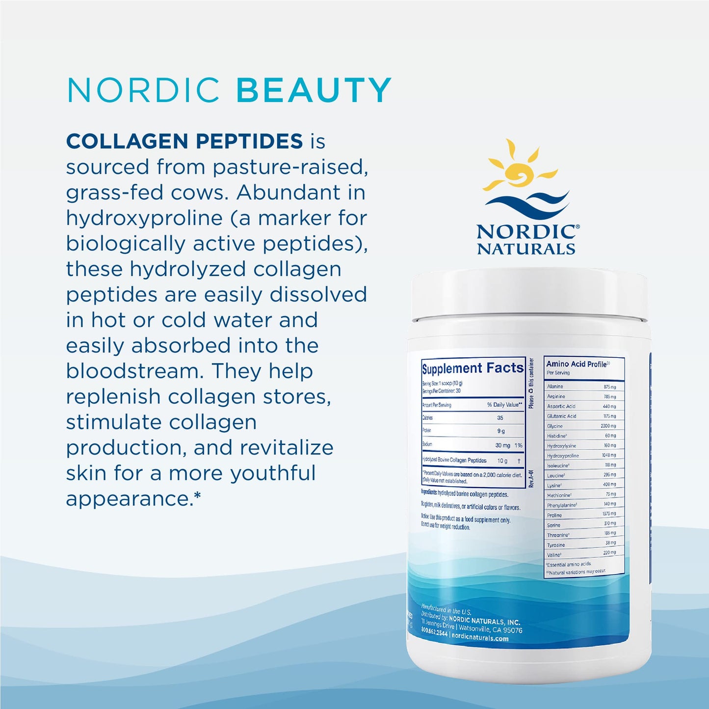 Nordic Naturals Nordic Beauty Collagen Peptides, Unflavored - 10.6 Ounces - Collagen Supplement for Skin Health and Elasticity - for Hot and Cold Beverages - 30 Servings Nordic Naturals buy supplements Au