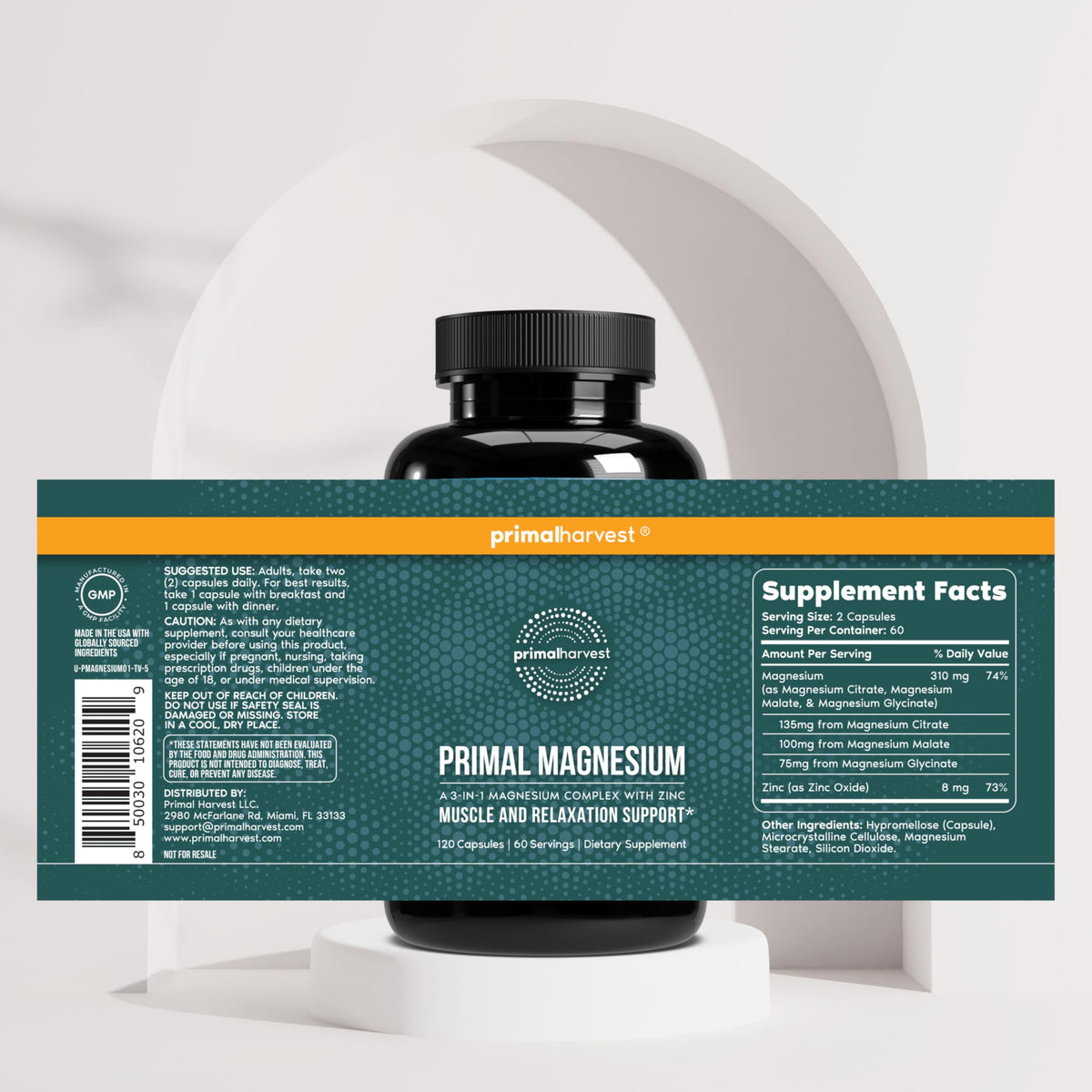 Primal Harvest Magnesium Supplement Complex 310mg by Primal Harvest with Magnesium Glycinate, Citrate, Malate, and Zinc 2 Pack, 240 Capsules Primal Harvest buy supplements Au