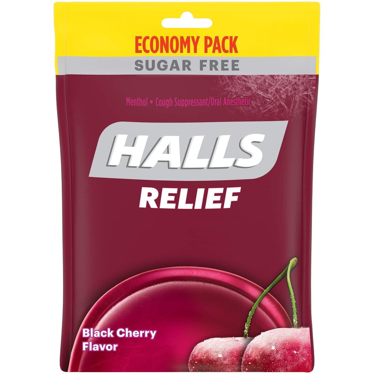 HALLS Relief Sugar Free Black Cherry Flavor Cough Drops, Economy Pack, 1 Bag (70 Total Drops)