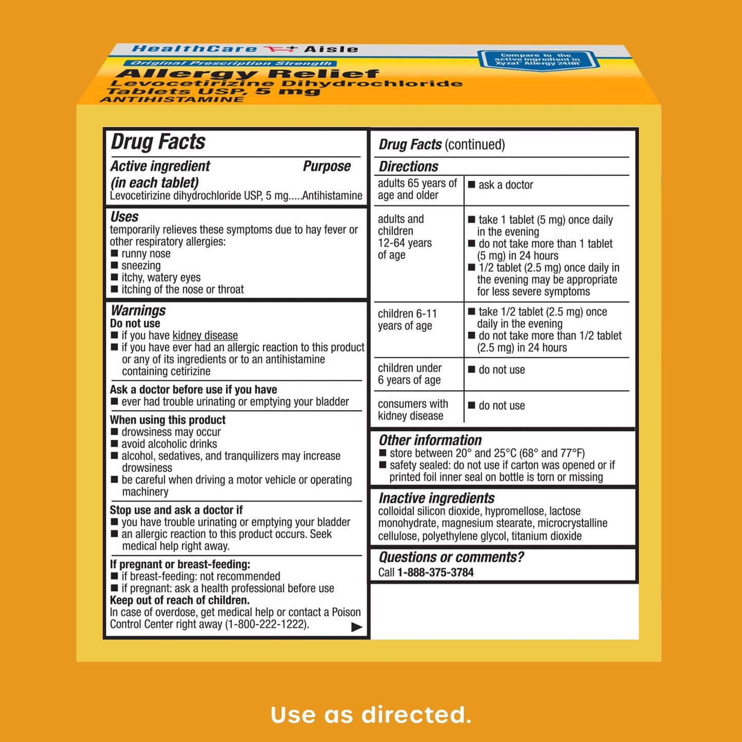 HealthCareAisle Allergy Relief - Levocetirizine Dihydrochloride Tablets USP, 5 mg, 160 Tablets, Original Prescription Strength Allergy Medication, 24-Hour Relief, 80 Count (Pack of 2) HealthCareAisle buy supplements Au