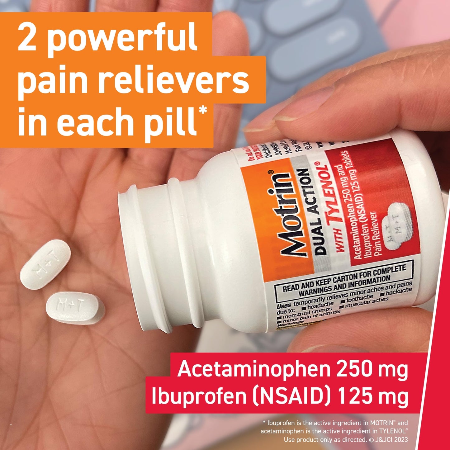 Motrin Dual Action with Tylenol, Ibuprofen & Acetaminophen Fast-Acting, Long Lasting Pain Reliever for Minor Aches & Pains, Ibuprofen (NSAID) 125 mg & Acetaminophen 250 mg, 120 ct Motrin buy supplements Au