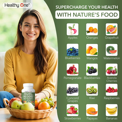 Fruits & Veggies Formula - 27 Premium Whole Foods - Organic Ingredients - Equals 3 Servings of Fruits & Vegetables - Improve Energy, Focus & Immune Function - Fiber - Antioxidants - 120ct (60 Serv) Healthy OneBuy Supplements Australia
