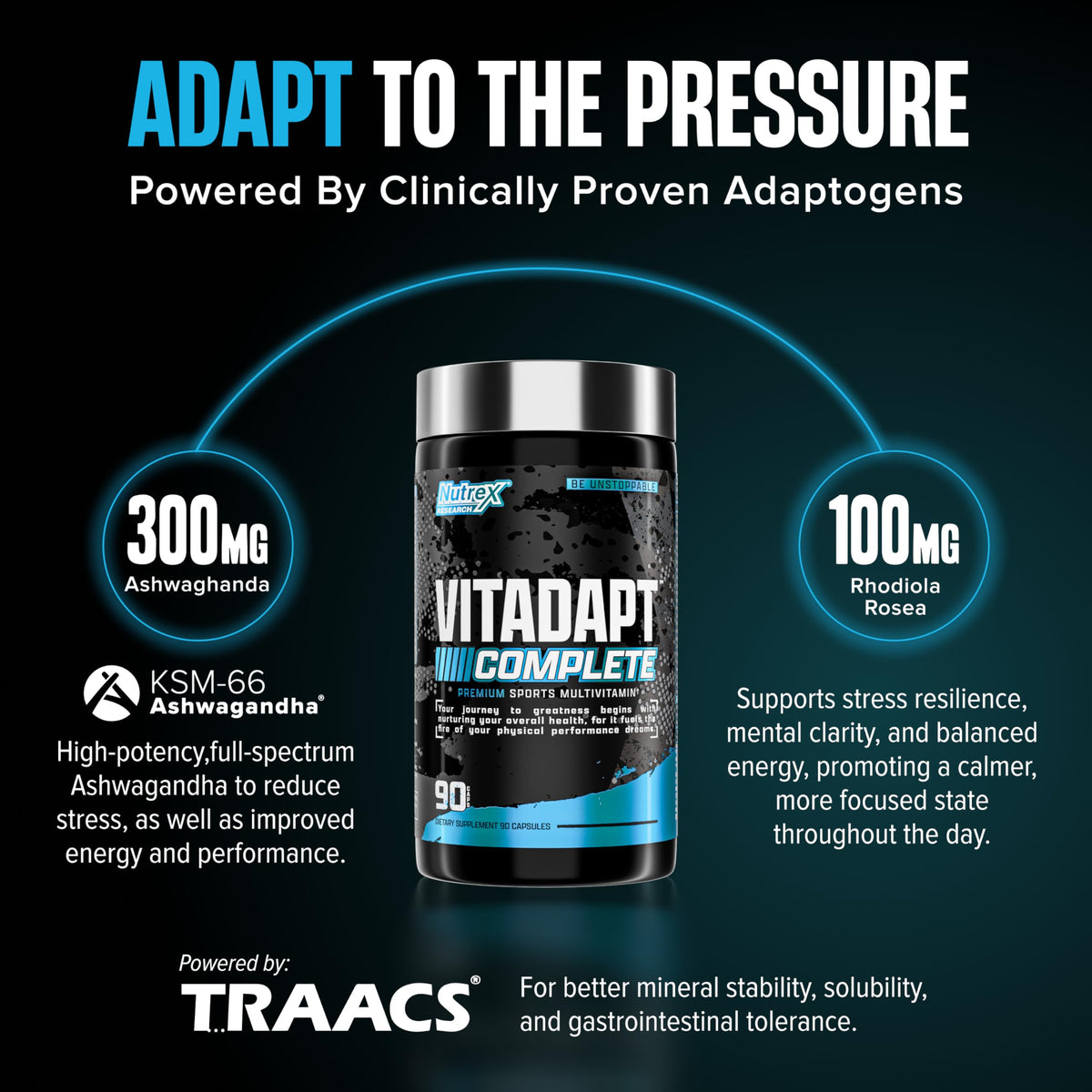 Nutrex Research Vitadapt Complete Sports Multivitamin for Men - 24 Vitamins, KSM-66 Ashwagandha and Minerals for Athletes - Mens Multivitamin (90 Capsules) Nutrex Research buy supplements Au