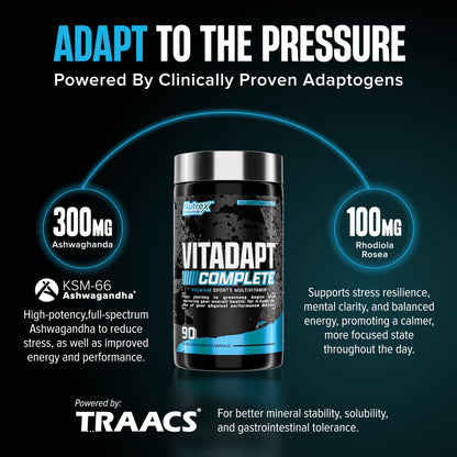 Nutrex Research Vitadapt Complete Sports Multivitamin for Men - 24 Vitamins, KSM-66 Ashwagandha and Minerals for Athletes - Mens Multivitamin (90 Capsules) Nutrex Research buy supplements Au