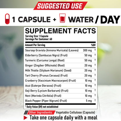 DEDICAD 11in1 Graviola Soursop Capsules - Blended with Elderberry, Turmeric, Ginger, Milk Thistle, Cranberry & More - Support Positive Mood, Immune System & Body Management DEDICAD buy supplements Au
