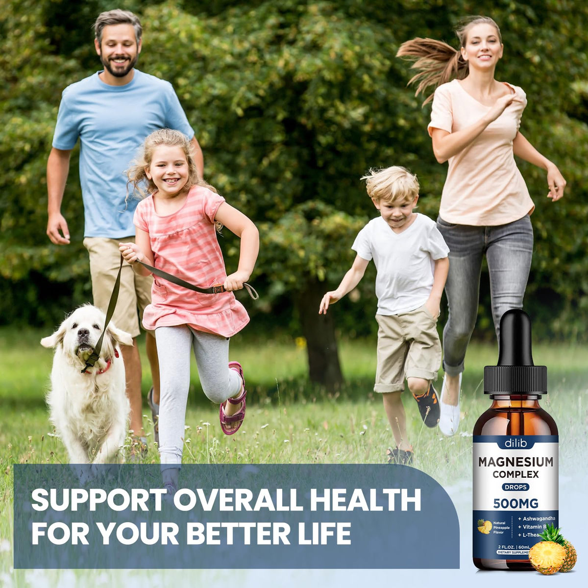 Triple Magnesium Complex Supplement-Magnesium Glycinate, Citrate, Malate Liquid Drops 500mg with Ashwagandha, L-Theanine, Vitamin B6 for Calm, Stress Relief, Sleep, Muscle Support-Pineapple Flavor dilib buy supplements Au