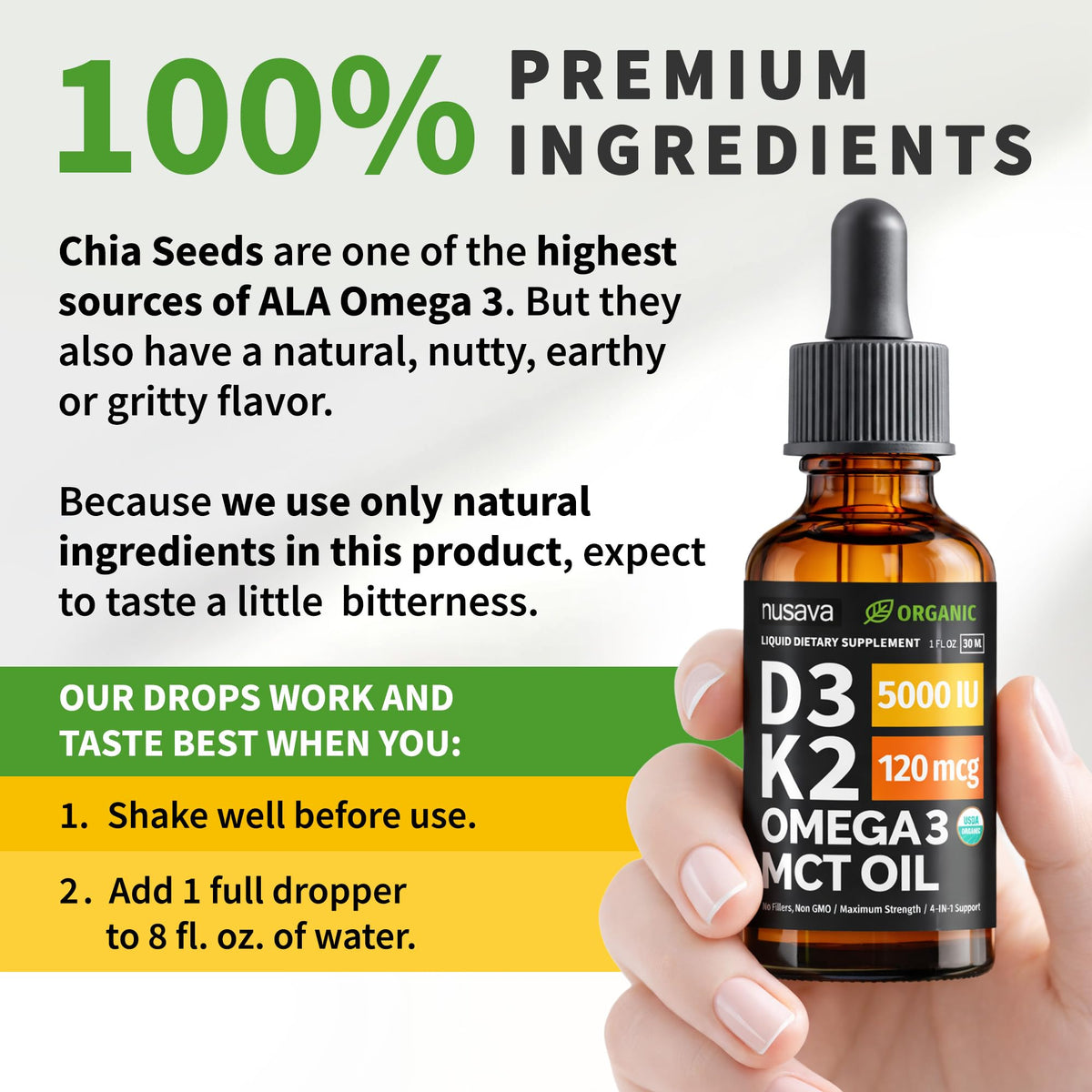 (2 Pack) Organic Vitamin D3 K2 Drops with MCT Oil Omega 3, 5000 IU — Liquid D3, No Fillers, Non-GMO, Immune Support (Unflavored, 2 Fl Oz) NUSAVA buy supplements Au