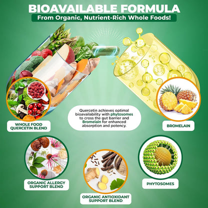 MoxyVites Quercetin with Bromelain 500mg Supplement - Bioactive Phytosome Complex, Pure Organic Whole Food Seasonal Support, Antioxidant, 20X Absorption & Bioavailability-120 Caps