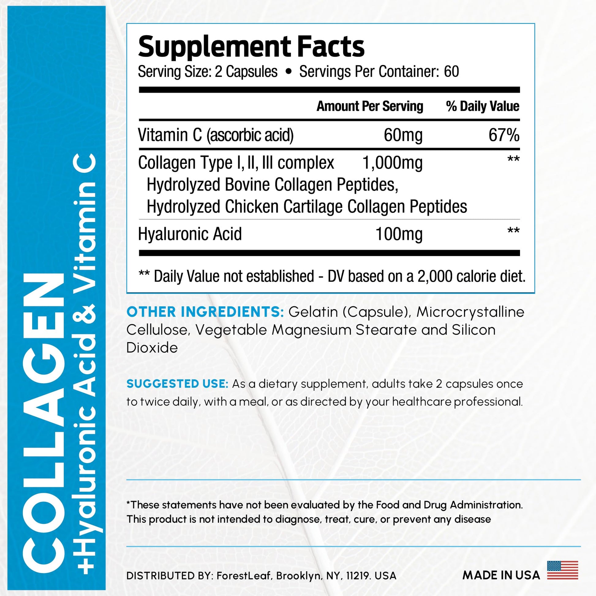 ForestLeaf Multi Collagen Pills with Hyaluronic Acid + Vitamin C | Hydrolyzed Collagen Supplements for Women or Men | Multi Collagen Capsules Peptides for Skin, Wrinkles, 120 Caps ForestLeaf buy supplements Au