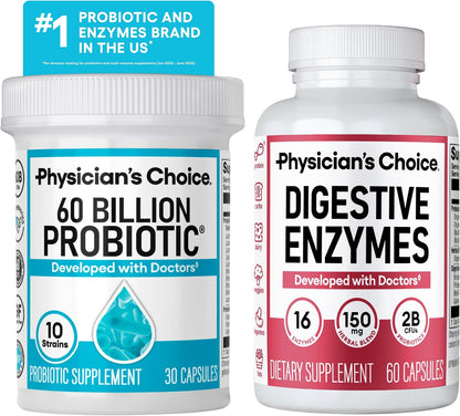 Physician's CHOICE - Optimal Gut Health Bundle: 60 Billion Probiotics + Digestive Enzymes for Digestive Comfort and Immune Support