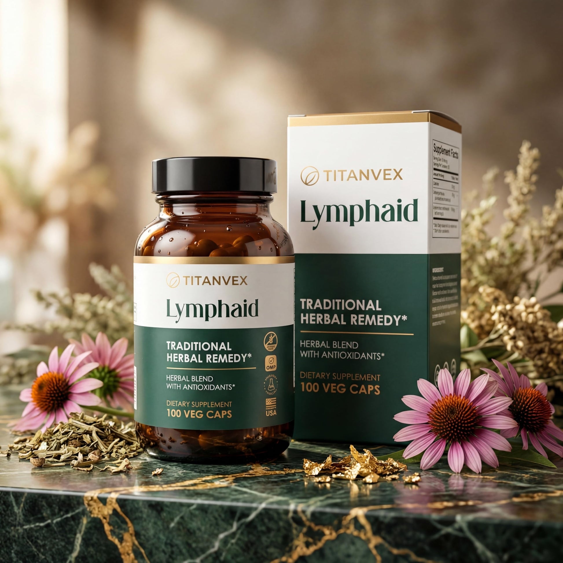 TitanVex Lymphaid - Lymphatic Drainage Supplement 100 Vegan Capsules, Herbal Lymphatic Support with Echinacea and Dandelion, Antioxidant, Respiratory and Urinary Wellbeing TitanVex buy supplements Au